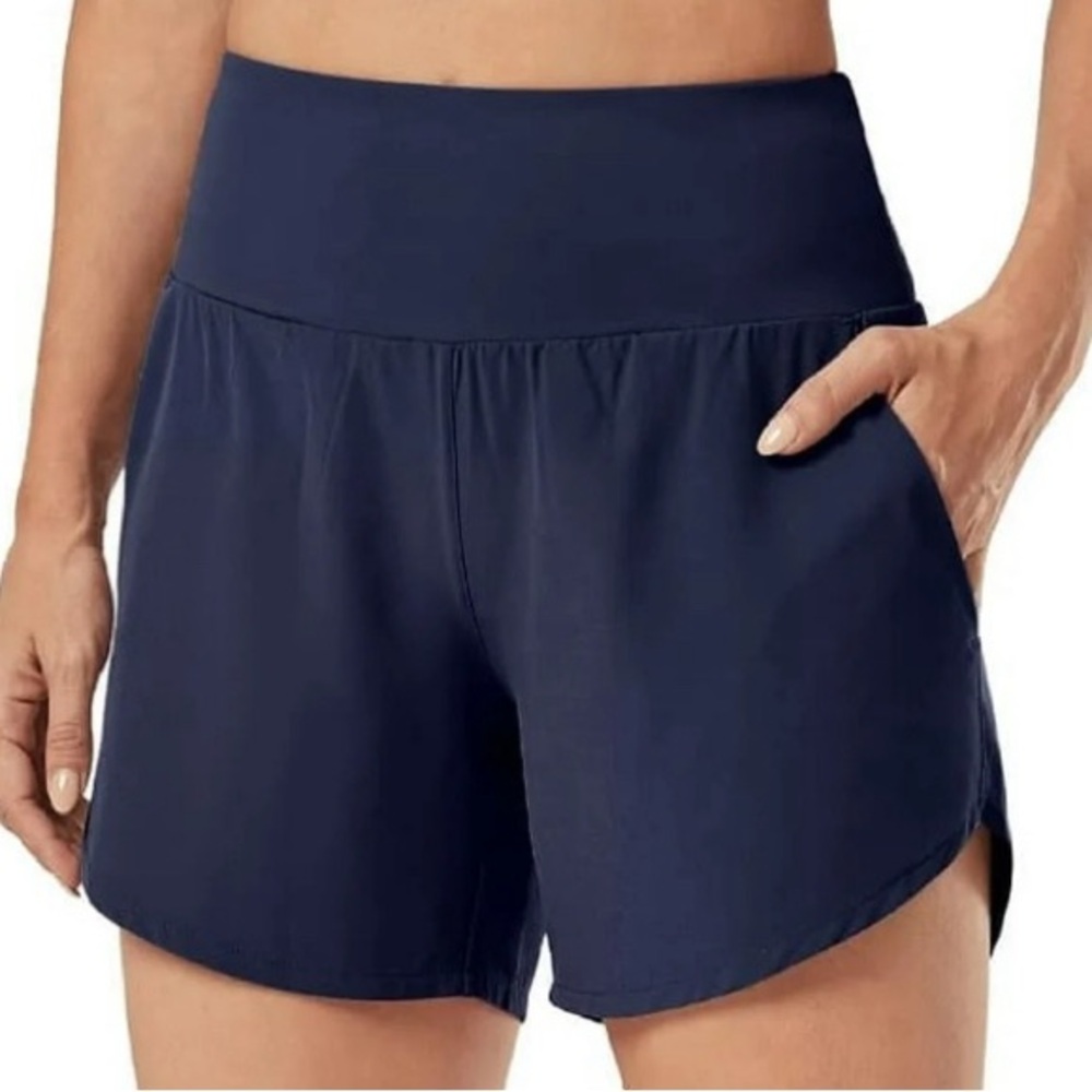 Athletic Shorts, Women 2 Inch; Navy color Medium zipper Pocket Lightweight. NWOT